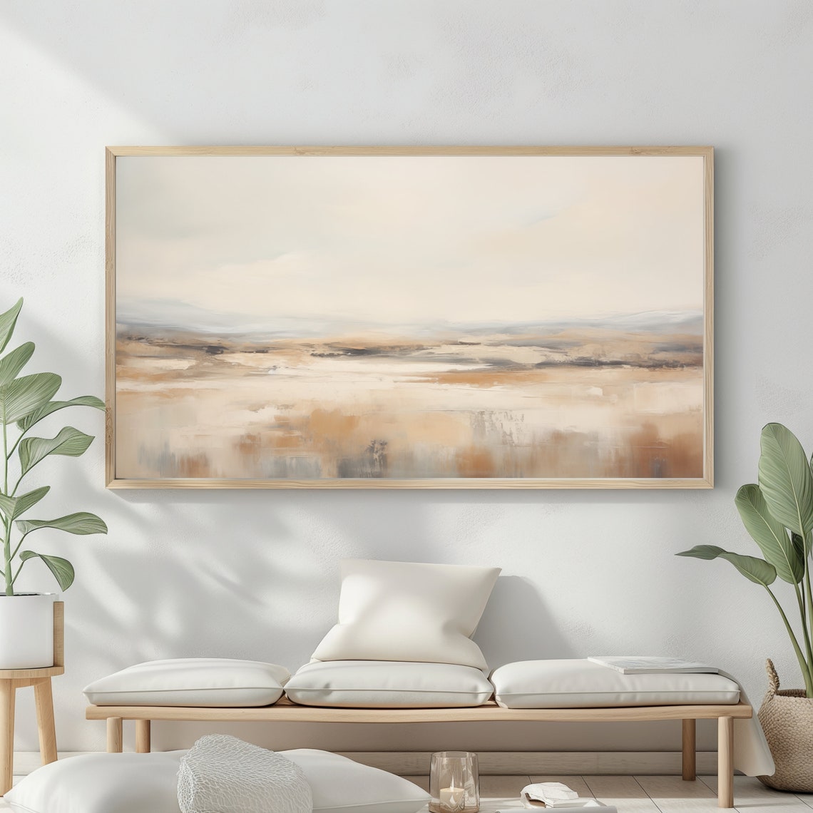 Frame Tv Art Moody Abstract Oil Painting Minimalist Earth Tone Decor Rustic Wall Art - Image 2