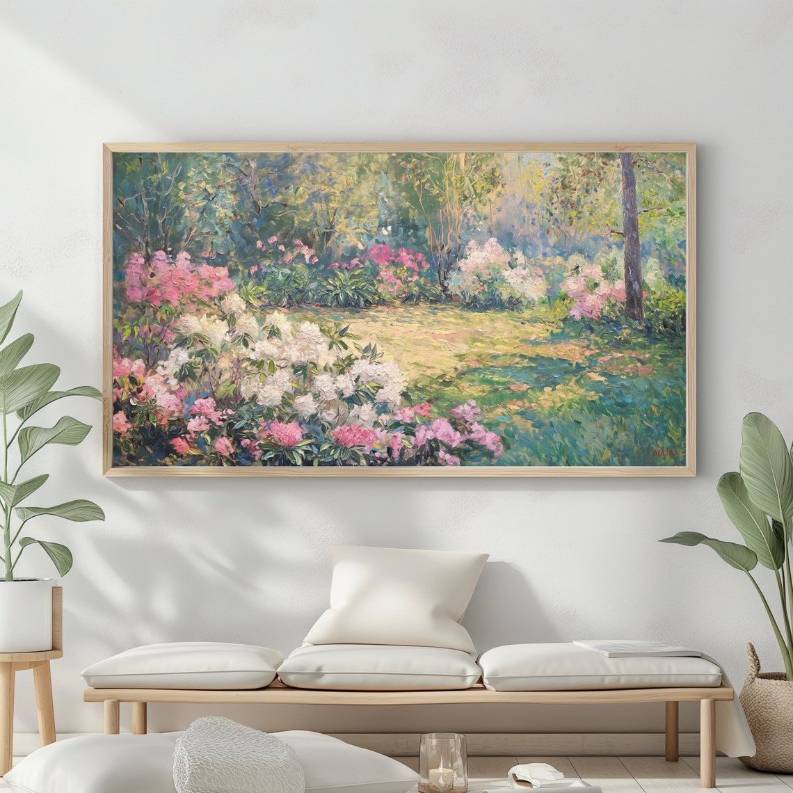 Spring Flower Garden Pink White Azaleas Sunlit Botanical Wall Art - Image 2