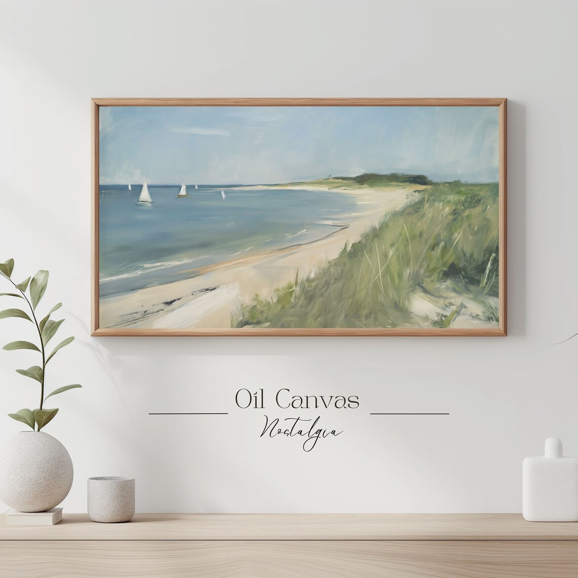 Frame Tv Art Vintage Beach Oil Painting Summer Sea Art Ocean Frame Tv Art Costal Landscape Blue Nautical Seascape - Image 3