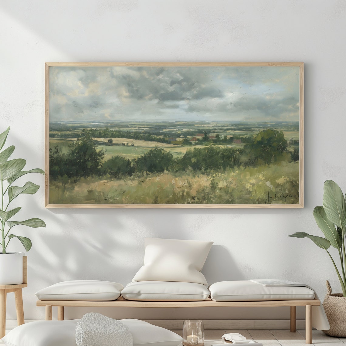 Autumn Landscape Oil Painting Frame Tv Art Rustic Country Decor Moody Muted Colours - Image 2