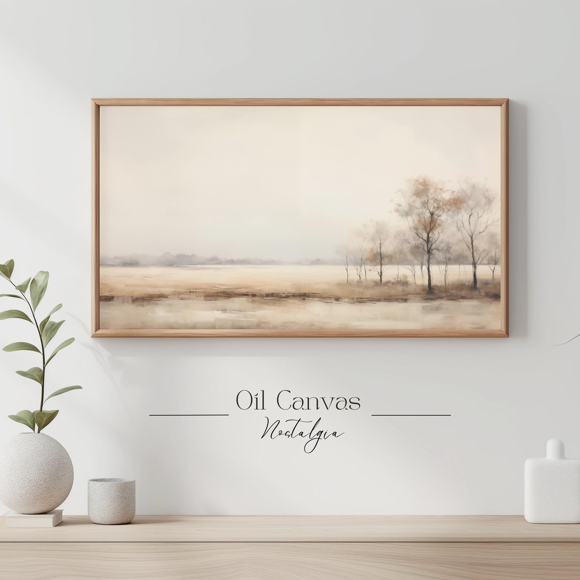 Watercolor Autumn Field Lone Trees Warm Sepia Calm Meadow Scene Poster - Image 3