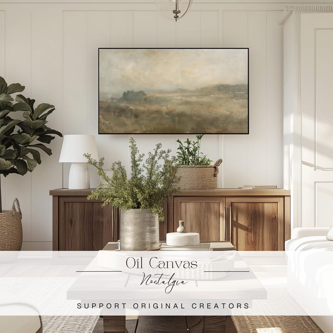 Frame Tv Art Moody Abstract Oil Painting Minimalist Earth Tone Decor Rustic Wall Art - Image 3