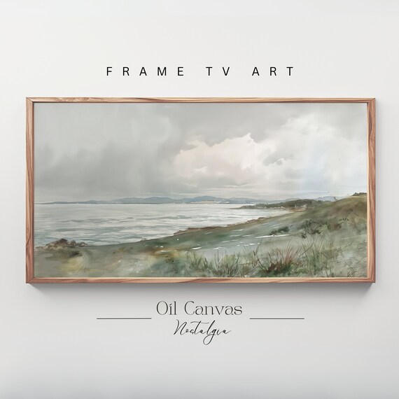 Frame Tv Art Vintage Beach Watercolour Painting Summer Sea Art Ocean Frame Tv Art Blue Nautical Seascape