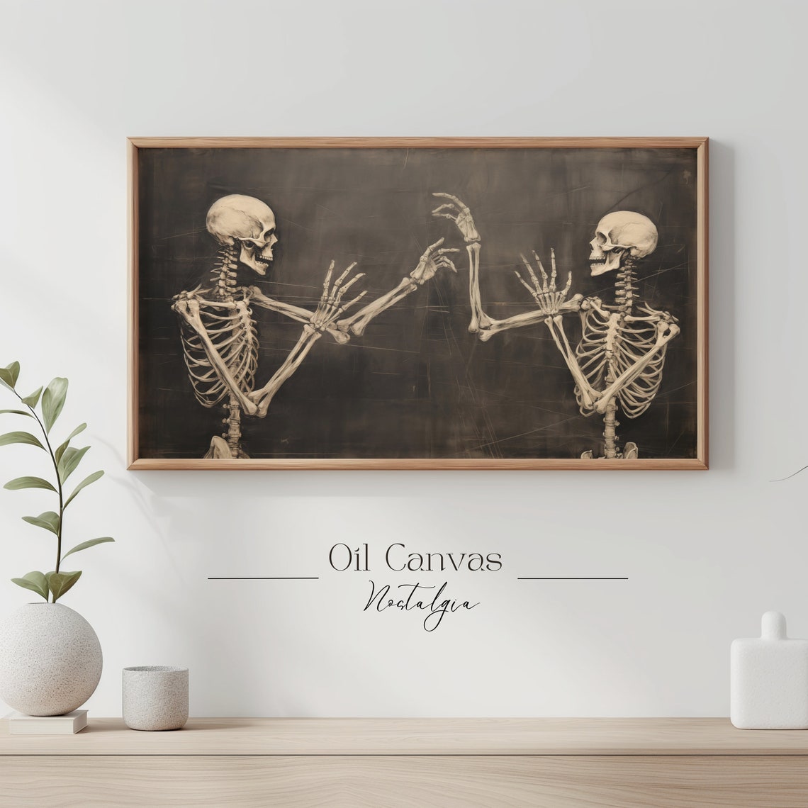 Halloween Frame Tv Art Funny Skeleton Painting Spooky Moody Decor - Image 3