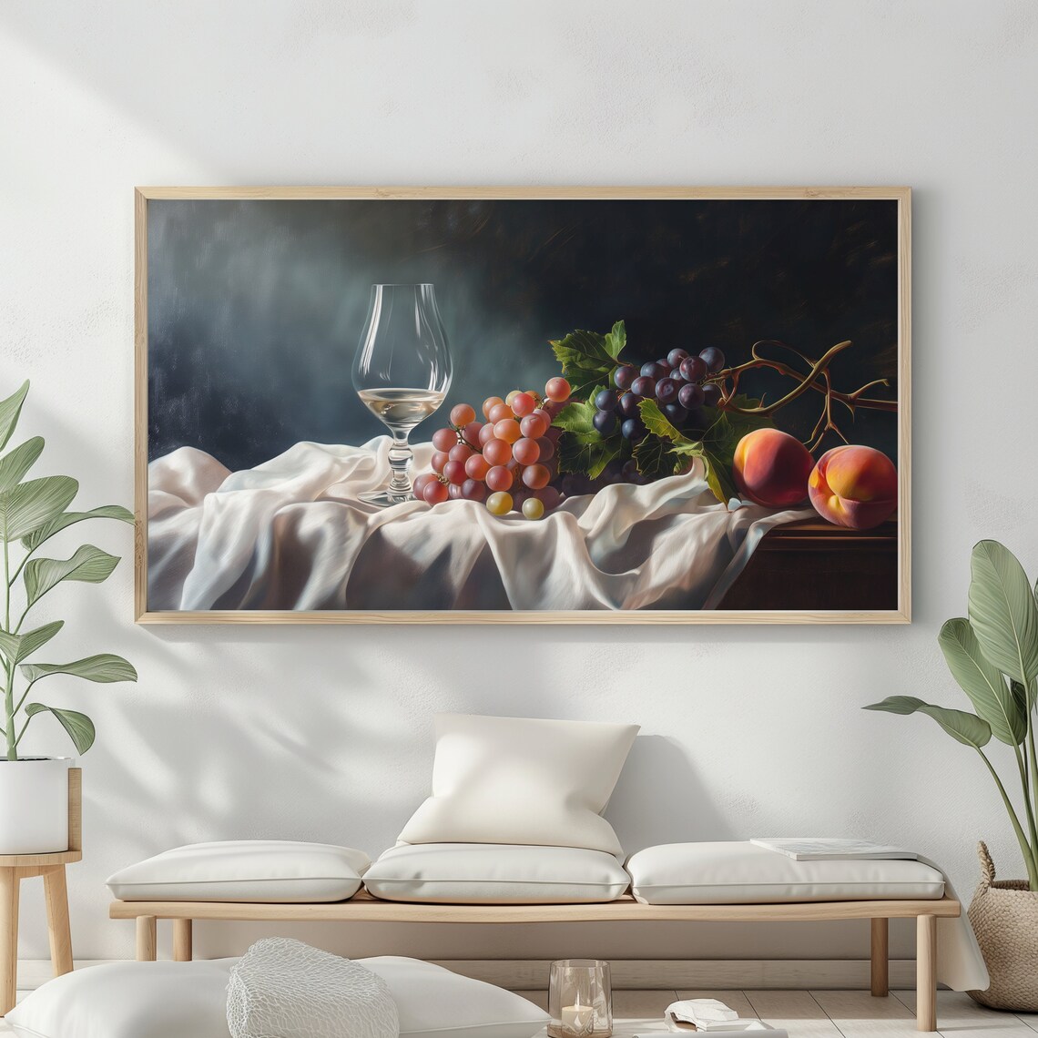 Vintage Fruit Wine Glass Still Life Grapes Peaches Moody Wall Art - Image 2