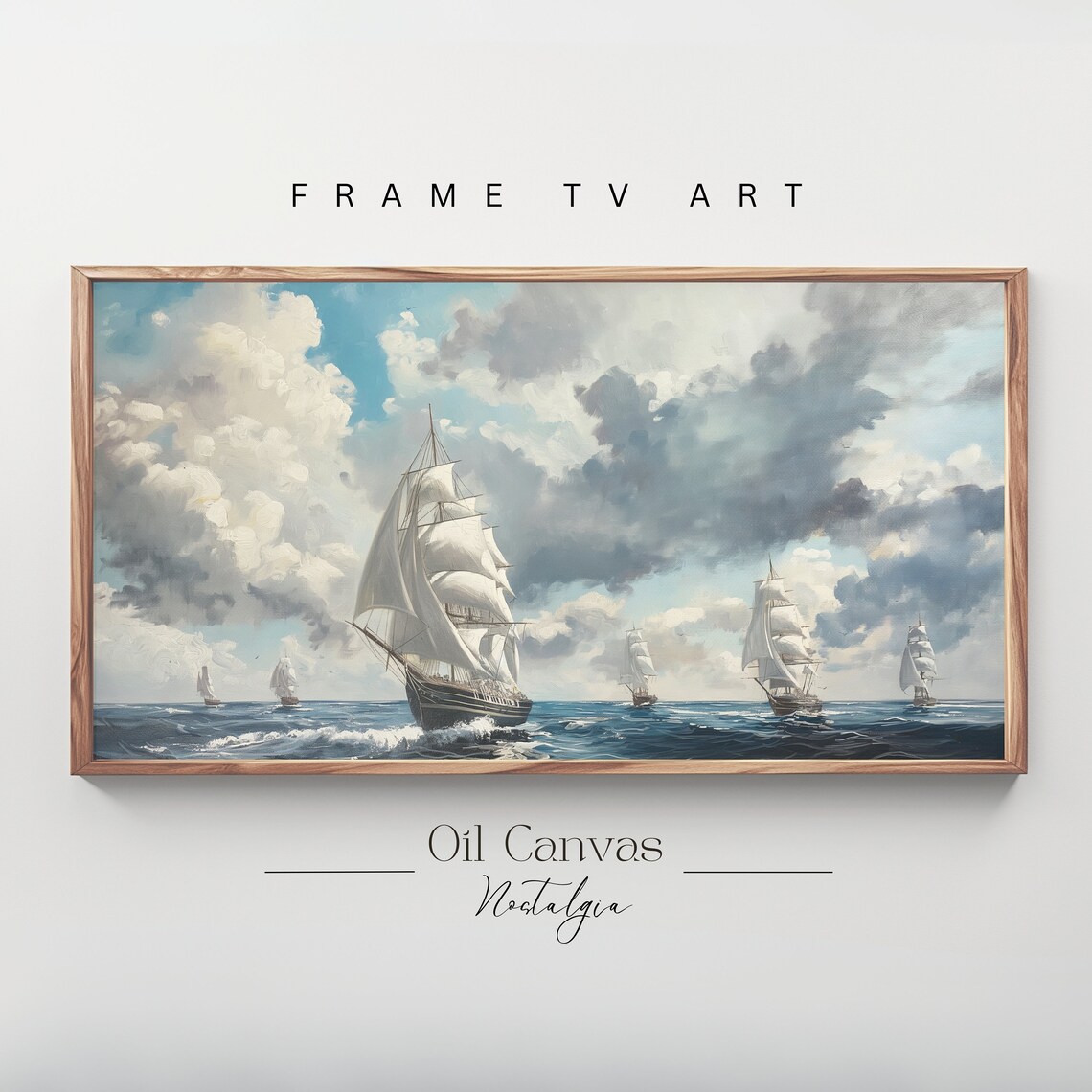 Frame Tv Art Vintage Nautical Oil Painting Summer Sea Art Boat Art Ocean Frame Tv Art Blue Nautical Seascape