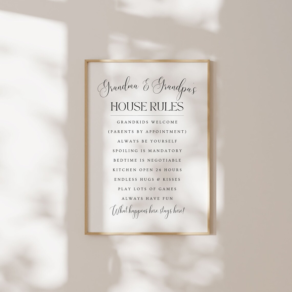 Grandparents House Rules, Gift for Grandma Grandpa