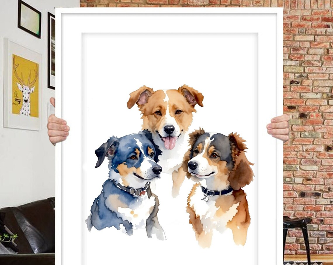 Custom Multi Pet Portrait Painting, Pet Memorial Gift - Image 4