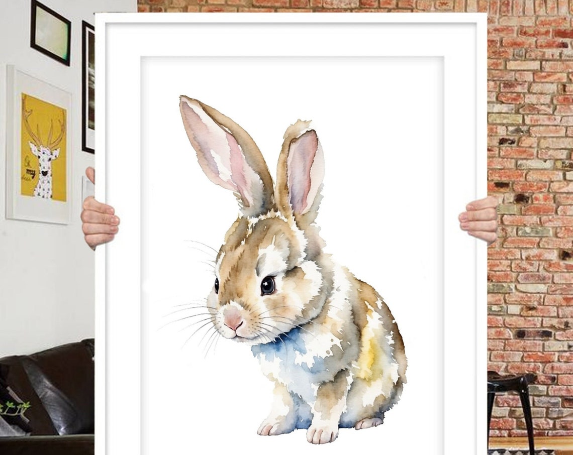 Custom Bunny Portrait, Watercolor Pet Portrait Art Print