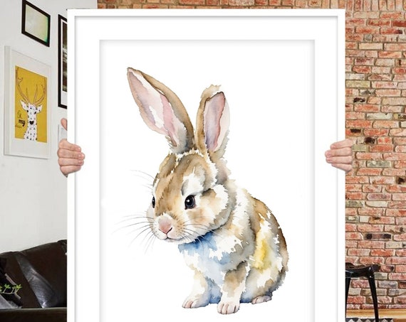 Custom Bunny Portrait, Watercolor Pet Portrait Art Print