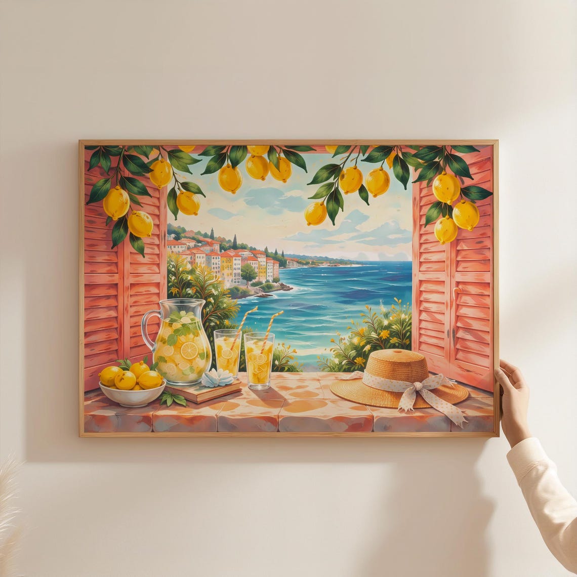 Amalfi Coast Lemons Coastal Window Lemonade Glass Sea View Poster