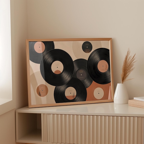 Mid Century Modern Vinyl Records Beige Music Lover Gift Poster