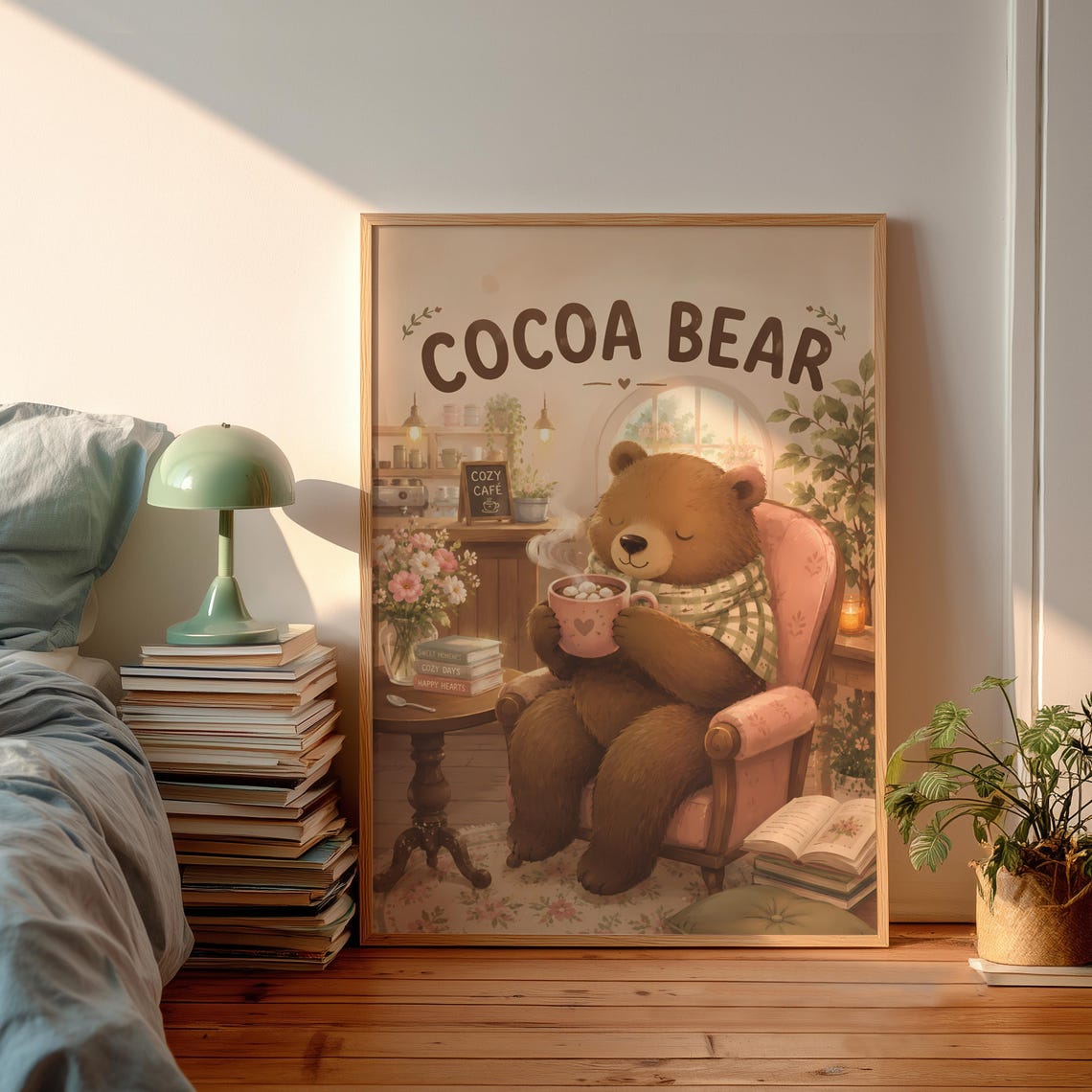 Cocoa Bear Cozy Cafe Cute Bear with Hot Chocolate Illustration Poster