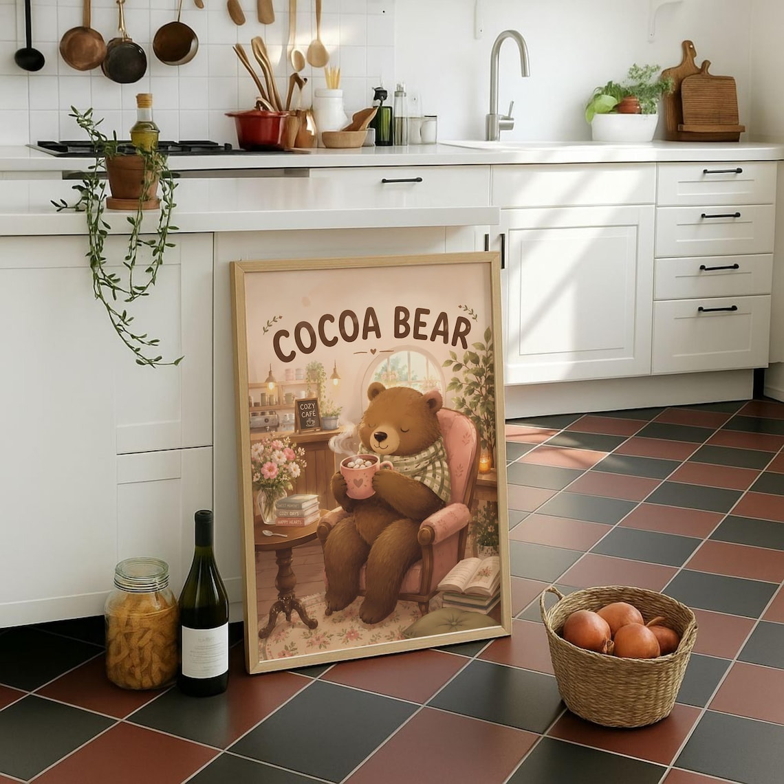 Cocoa Bear Typography, Whimsical Cafe Decor Art Print