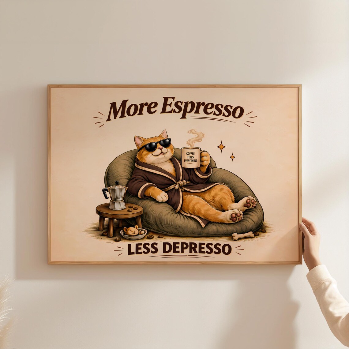 More Espresso Less Depresso Poster, Retro Coffee Gift