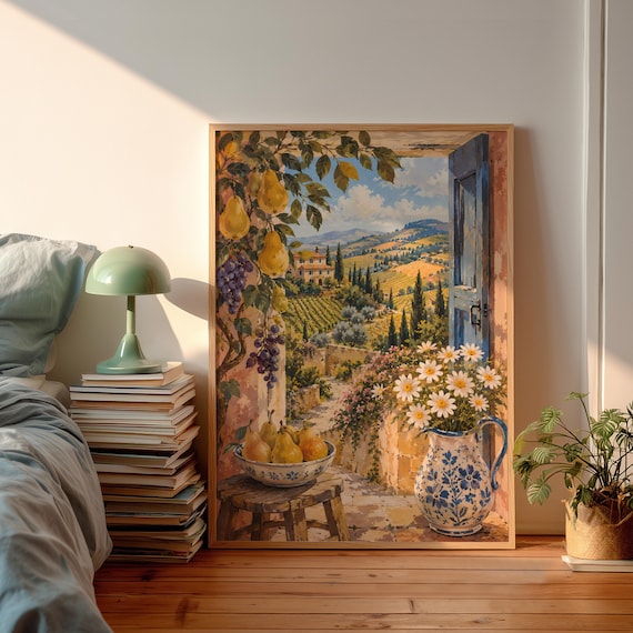 Italy Villa Vineyards Art Print, Warm Kitchen Decor