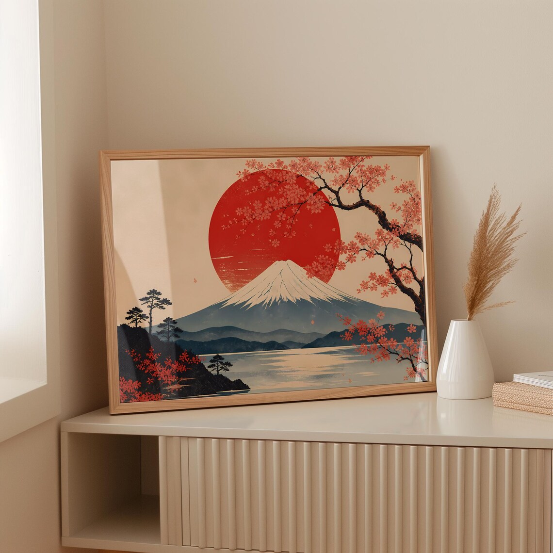 Mount Fuji Sakura Vintage Asian Landscape, Poster
