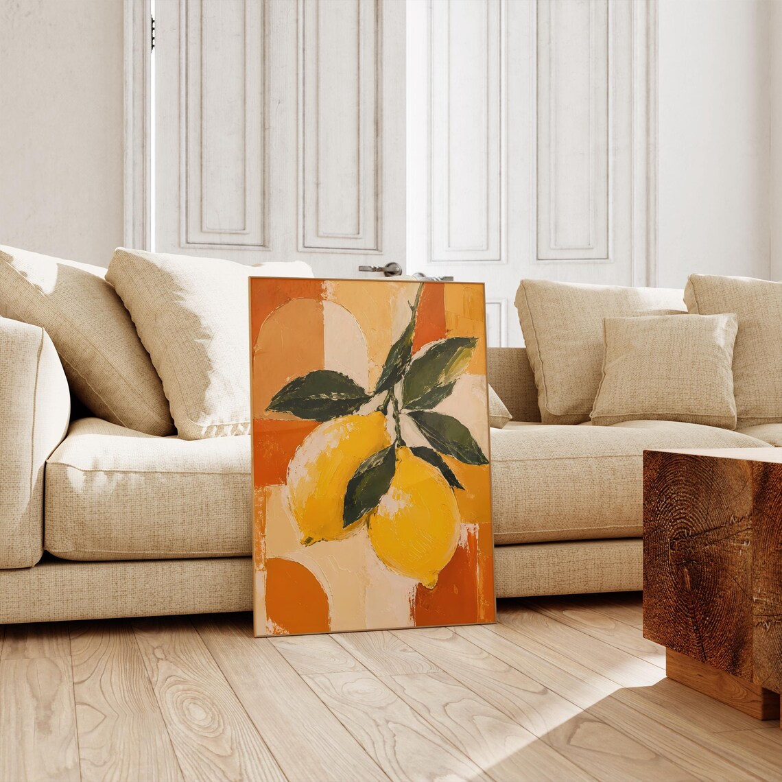 Textured Lemon Branch Painting Poster, Boho Kitchen Decor