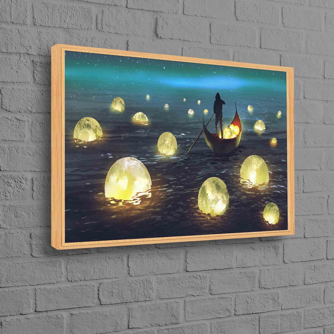 Man Art Full Moon Night Sailing Abstract Art Print