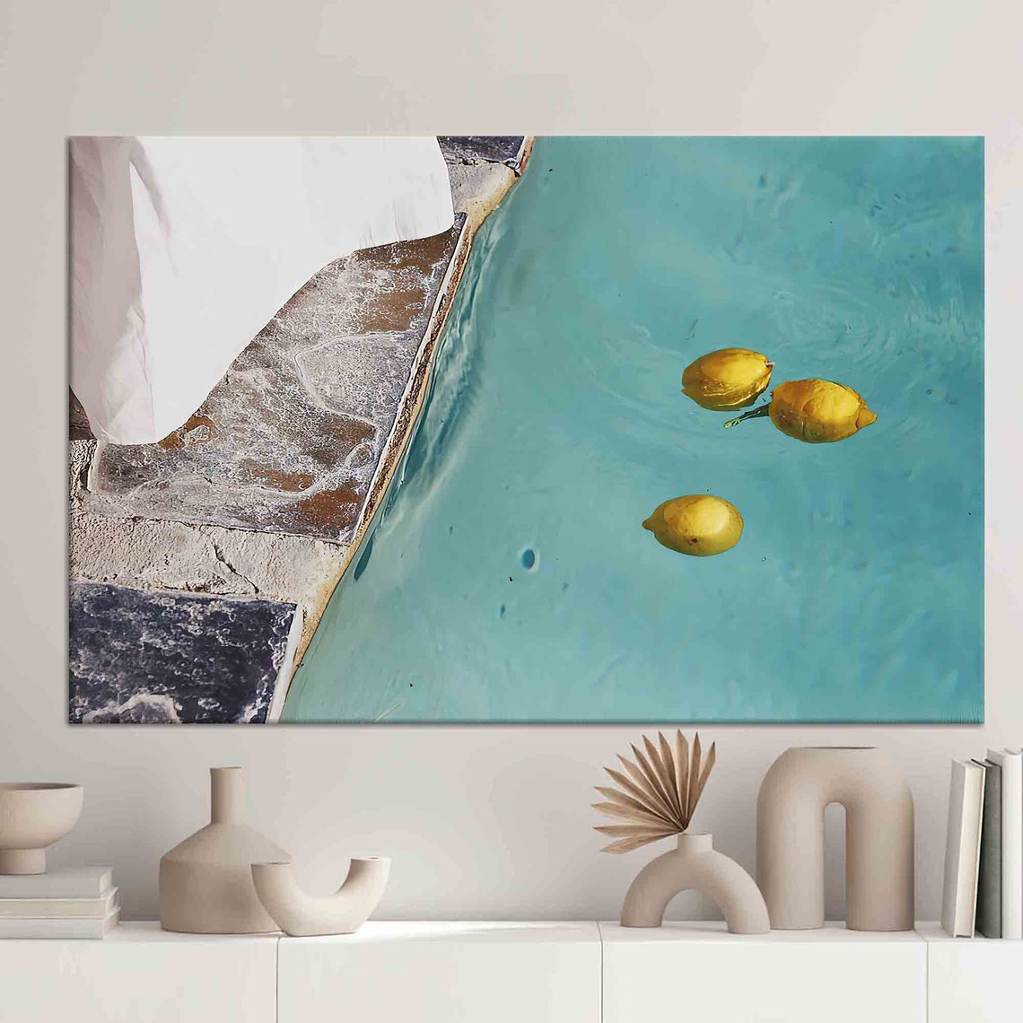 Lemons Floating Turquoise Pool Minimal Summer Photography Poster