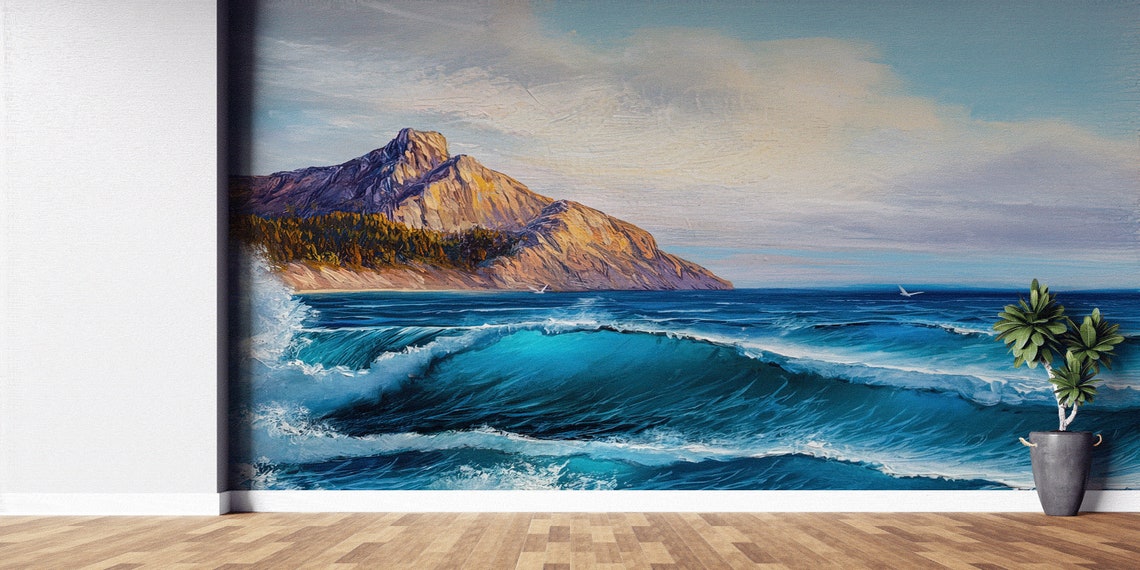 Dramatic Turquoise Ocean Wave Island Coastal Seascape Poster