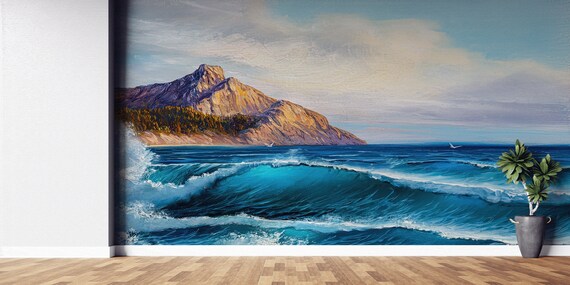 Dramatic Turquoise Ocean Wave Island Coastal Seascape Poster