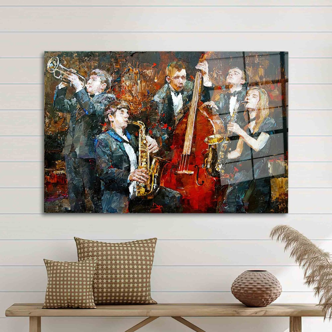 Jazz Band Trumpet Saxophone Double Bass Live Music Art Poster