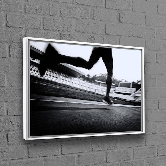 Black And White Sprinter Running Track Motion Sports Photo Poster