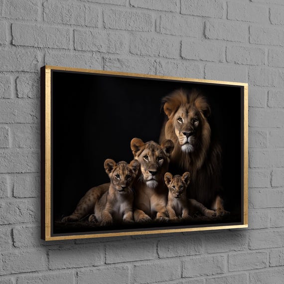 Personalized Gift Canvas Print Animal Wall Hangings Loft Lion And Lioness Decor Floating Frame