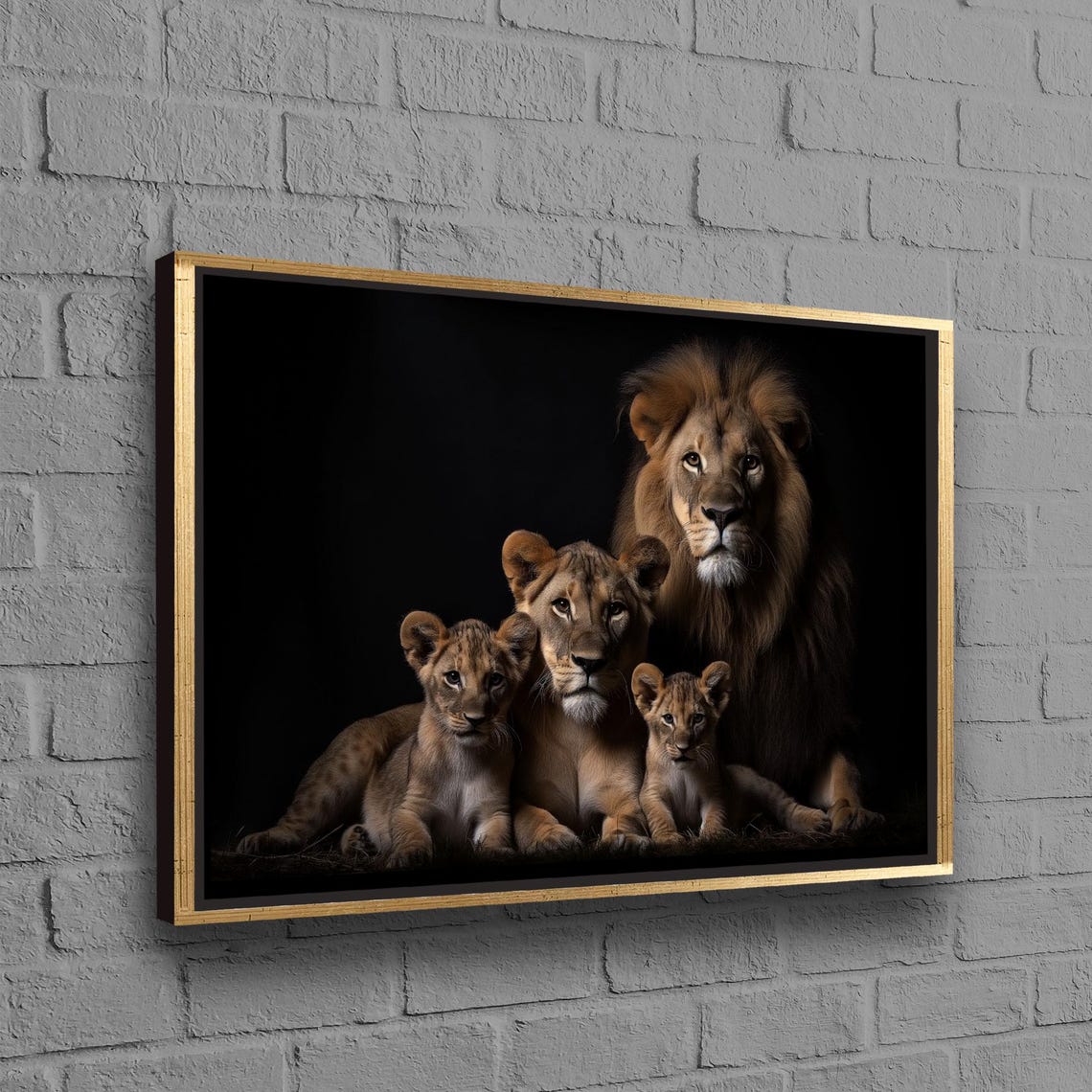 Personalized Gift Canvas Print Animal Wall Hangings Loft Lion And Lioness Decor Floating Frame