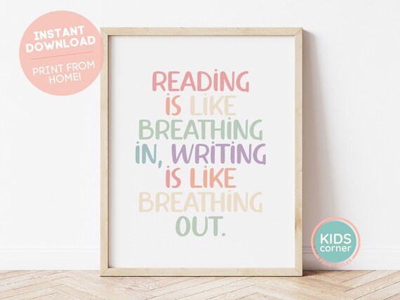 Reading Is Like Breathing, Rainbow Classroom Art Print