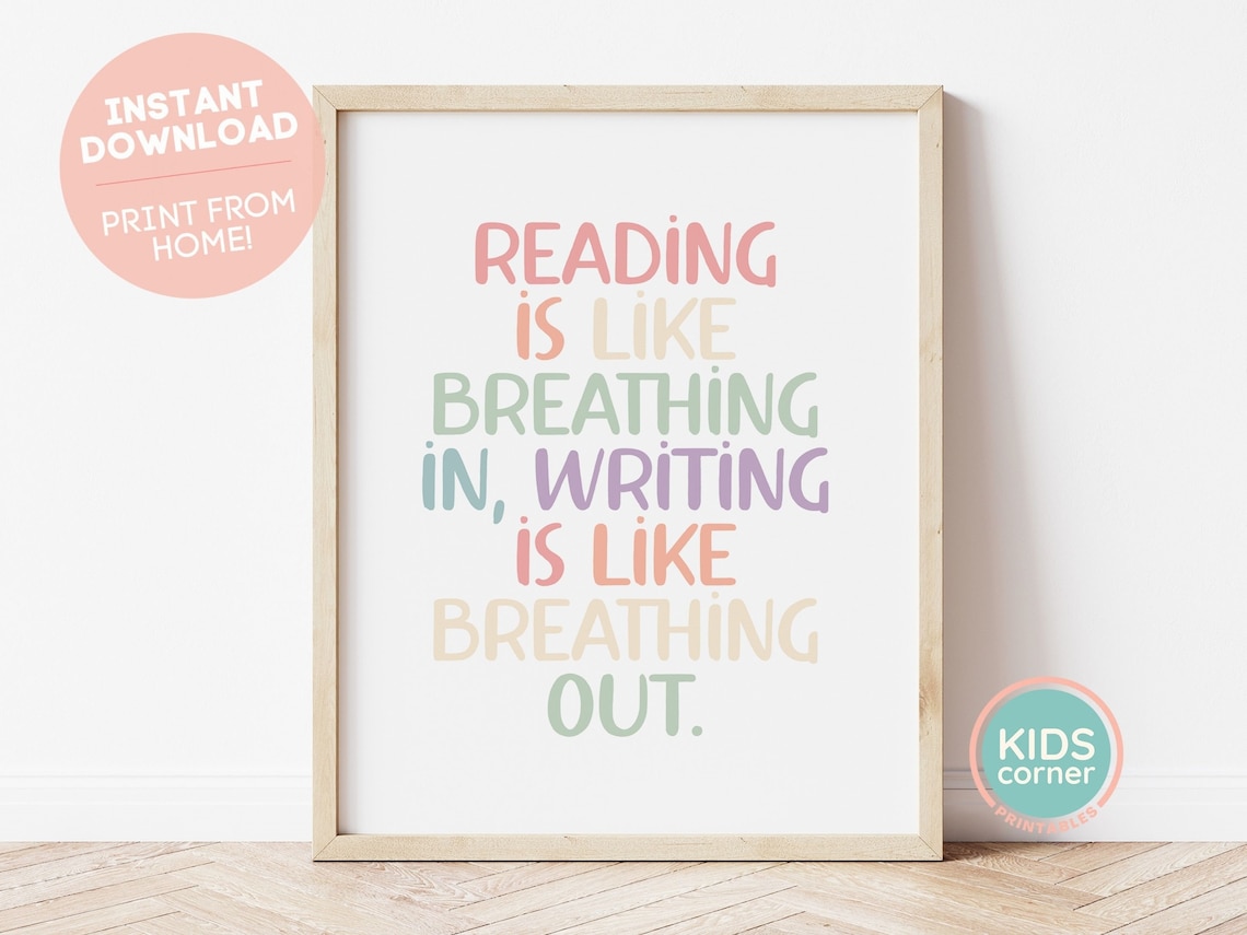 Reading Is Like Breathing, Rainbow Classroom Art Print