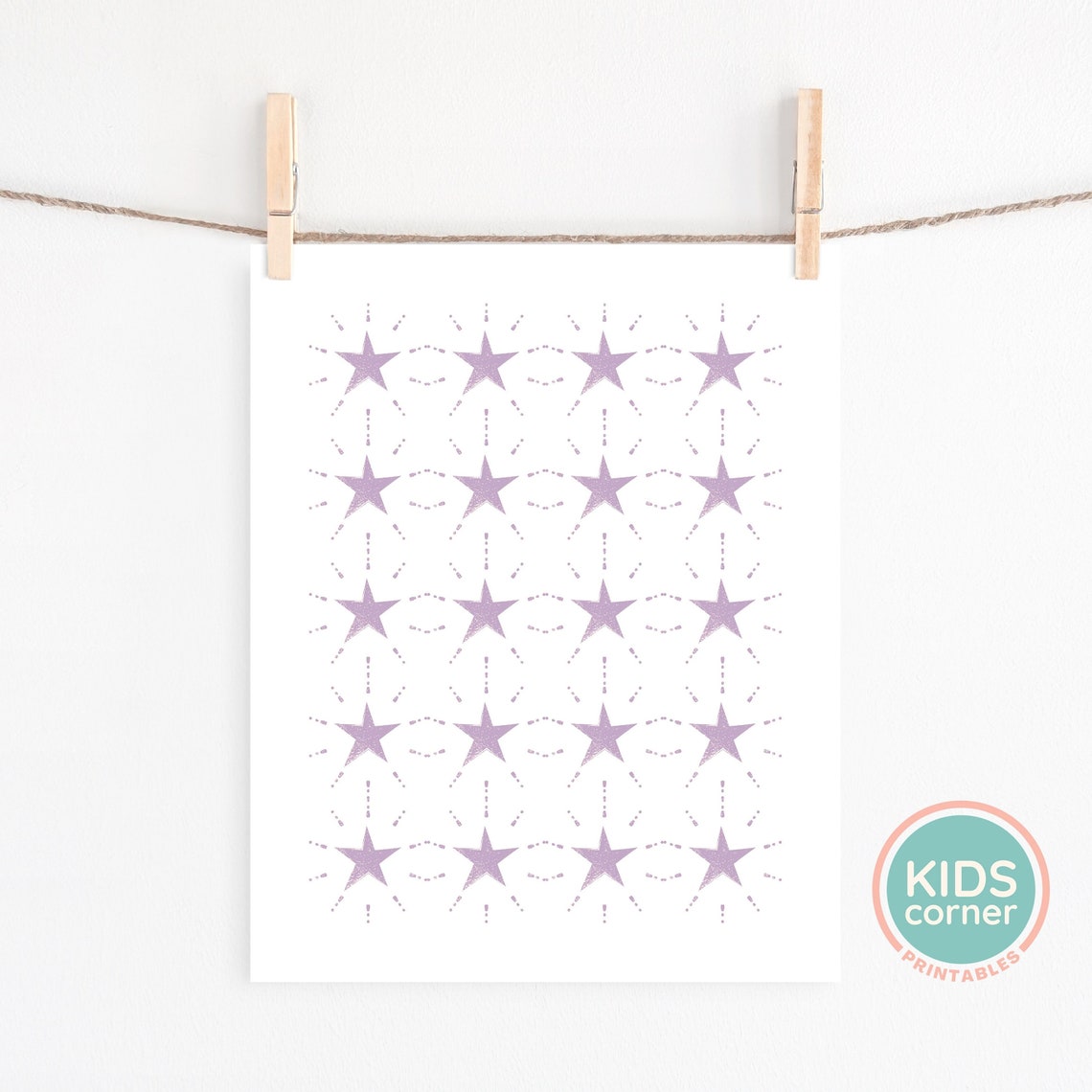 Lavender Star Grid Pattern Boho Nursery Wall Art for Girls Room Decor - Image 2