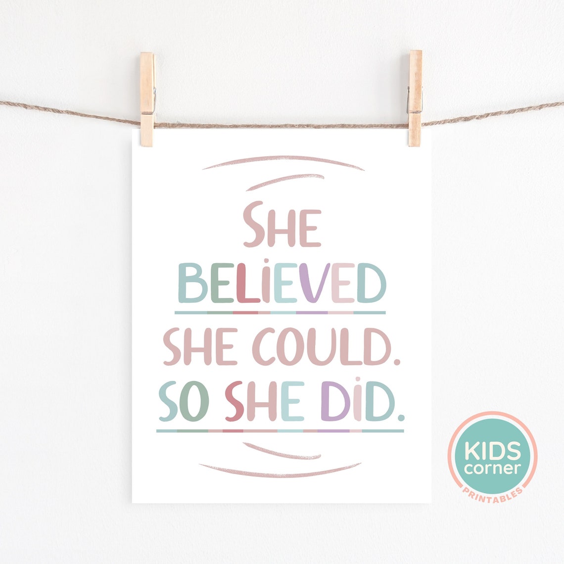 She Believed She Could So She Did Empowering Pastel Quote Poster - Image 2