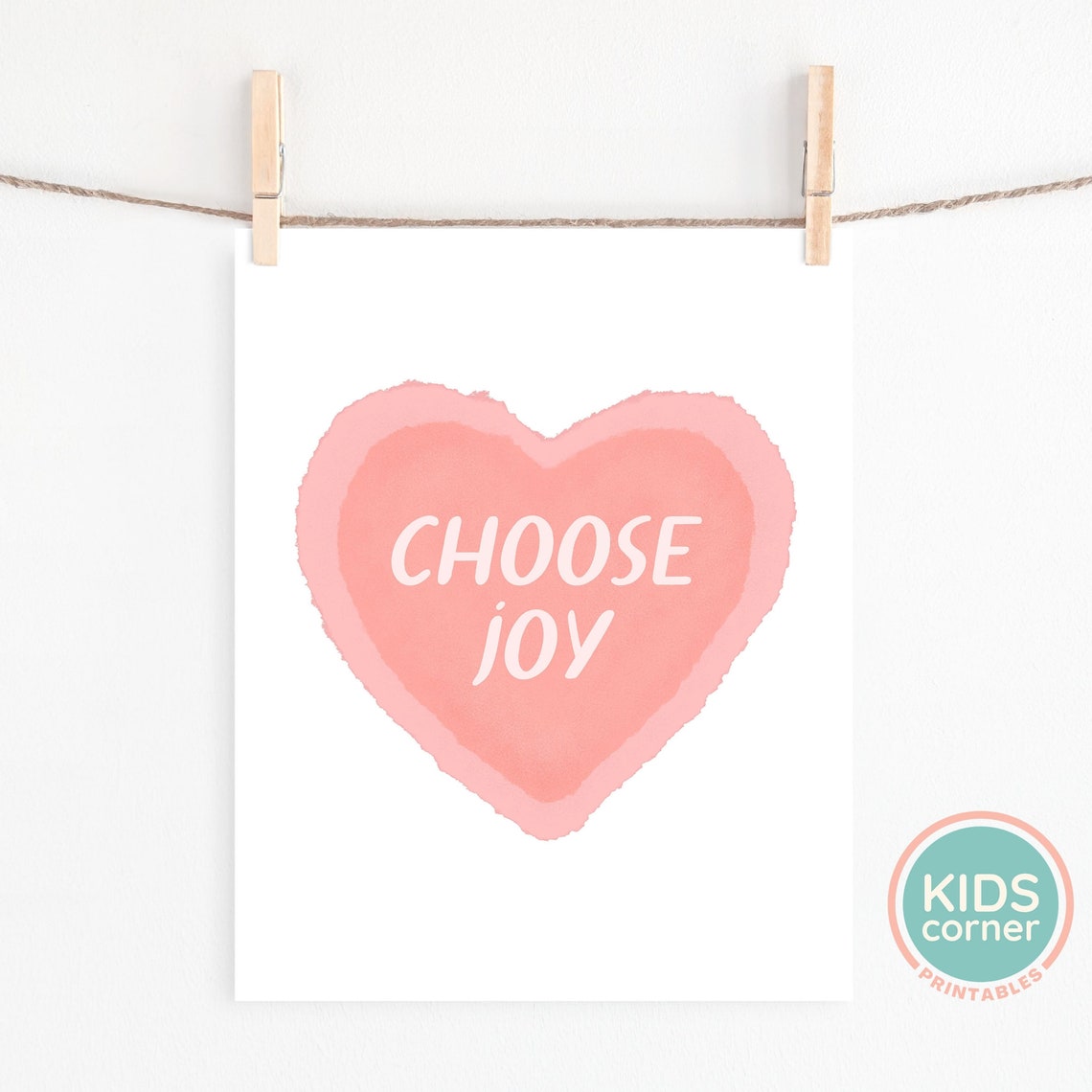Choose Joy Blush Pink Watercolor Heart Kids Room Nursery Poster - Image 2