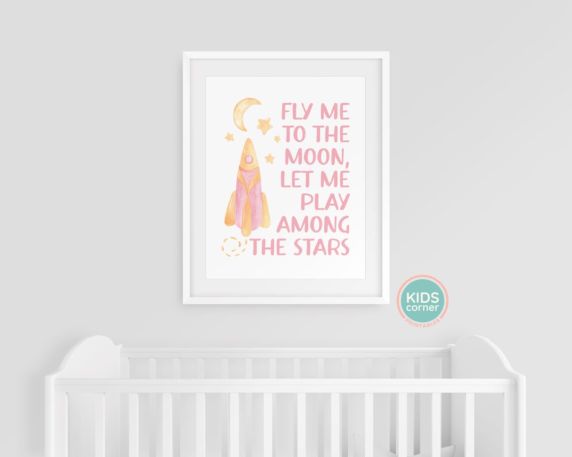 Rocket Ship Fly Me To The Moon Kids Decor Art Print - Image 3