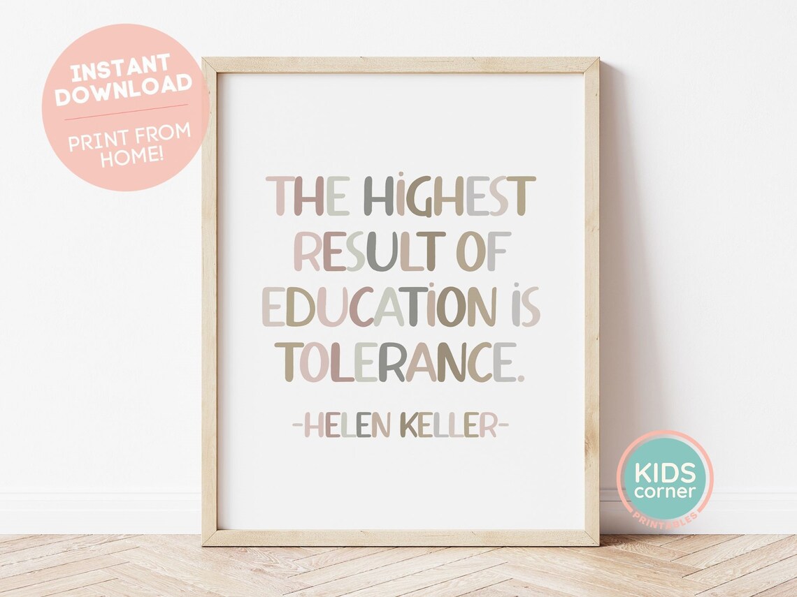 Helen Keller Tolerance Quote Art Print, Brown Nursery