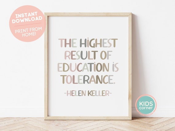 Helen Keller Tolerance Quote Art Print, Brown Nursery