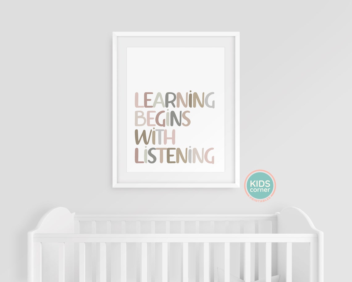 Learning Begins With Listening Neutral Beige Typography Poster - Image 3