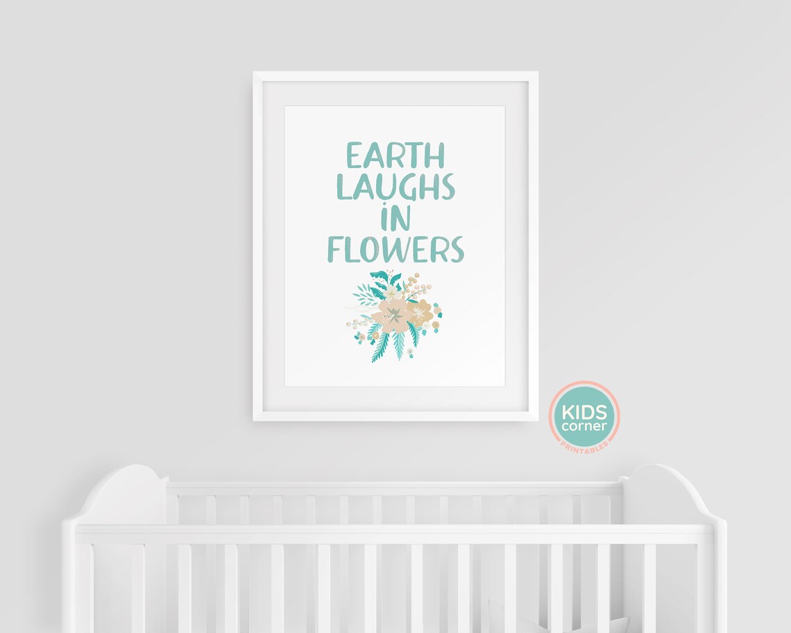 Earth Laughs In Flowers Teal Wildflower Bouquet Floral Poster - Image 3