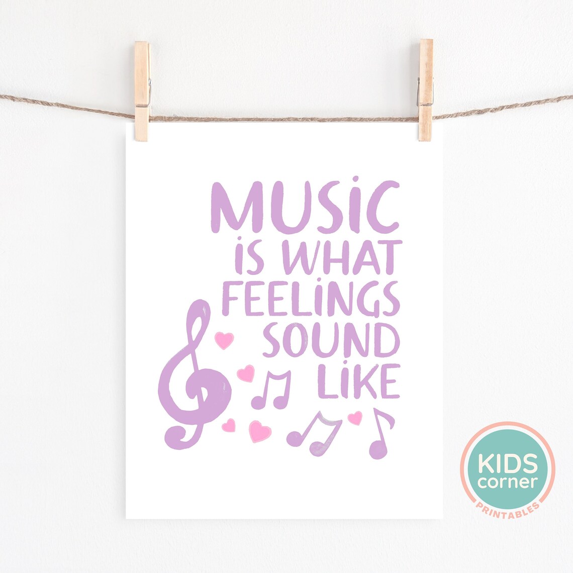 Music Is What Feelings Sound Like Purple Treble Clef Music Quote Poster - Image 2