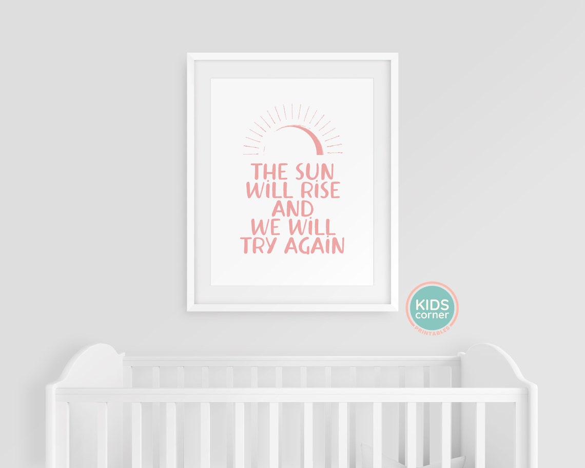 The Sun Will Rise And We Will Try Again Pink Sun Lettering Poster - Image 3
