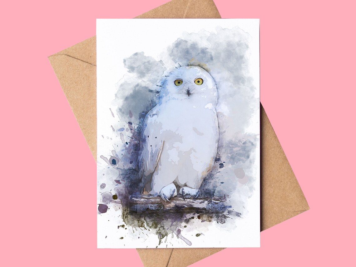 Snowy Owl Watercolor Greeting Card Winter Bird Lover Art Poster