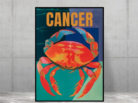 Cancer Poster Print Mid Century Home Decor Modern Art Zodiac Star Sign Bedroom