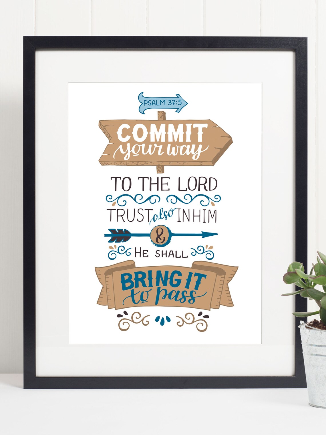 Psalm 37:5 Bible Verse Art Print, Inspirational Quote