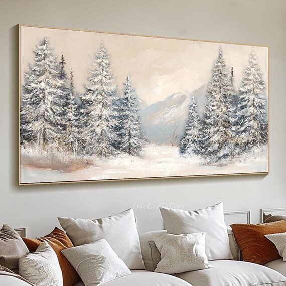 3d Textured Snow Forest Wall Art Original Winter Mountain Painting On Snowy Pine Trees Wall Art Living Room Wall Art Winter Decor
