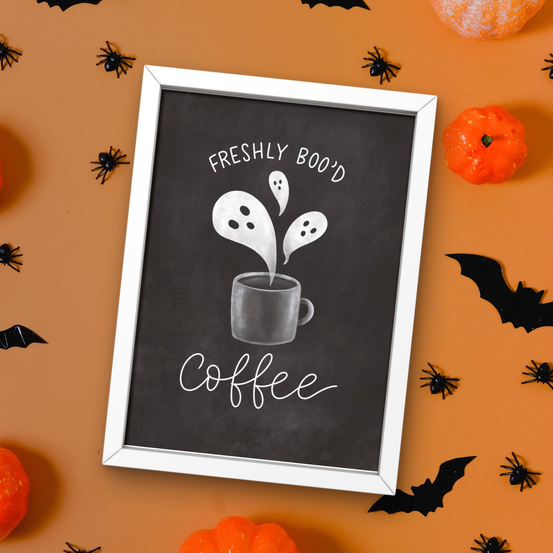 Freshly Bood Coffee Ghost Halloween Chalkboard Style Wall Art - Image 4