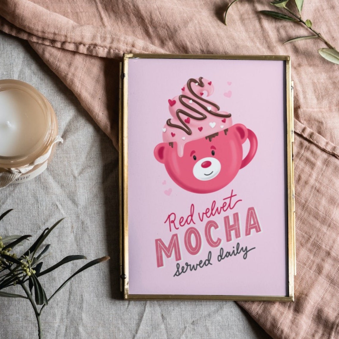 Red Velvet Mocha Cute Bear Mug Pink Coffee Bar Kitchen Poster - Image 3