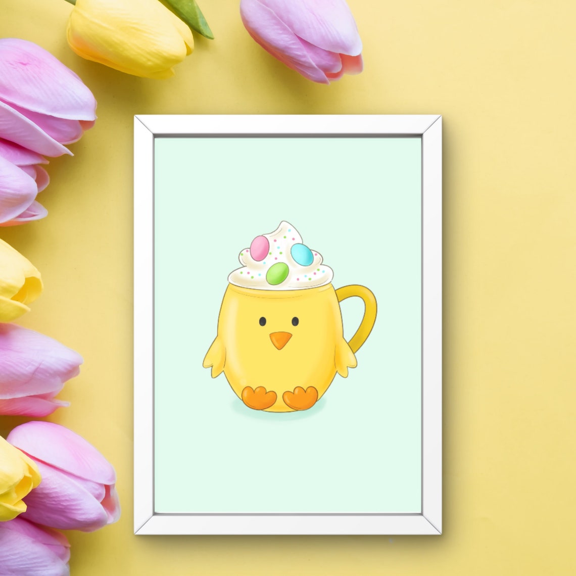 Cute Easter Chick Coffee Mug Whipped Cream Candy Eggs Wall Art - Image 2