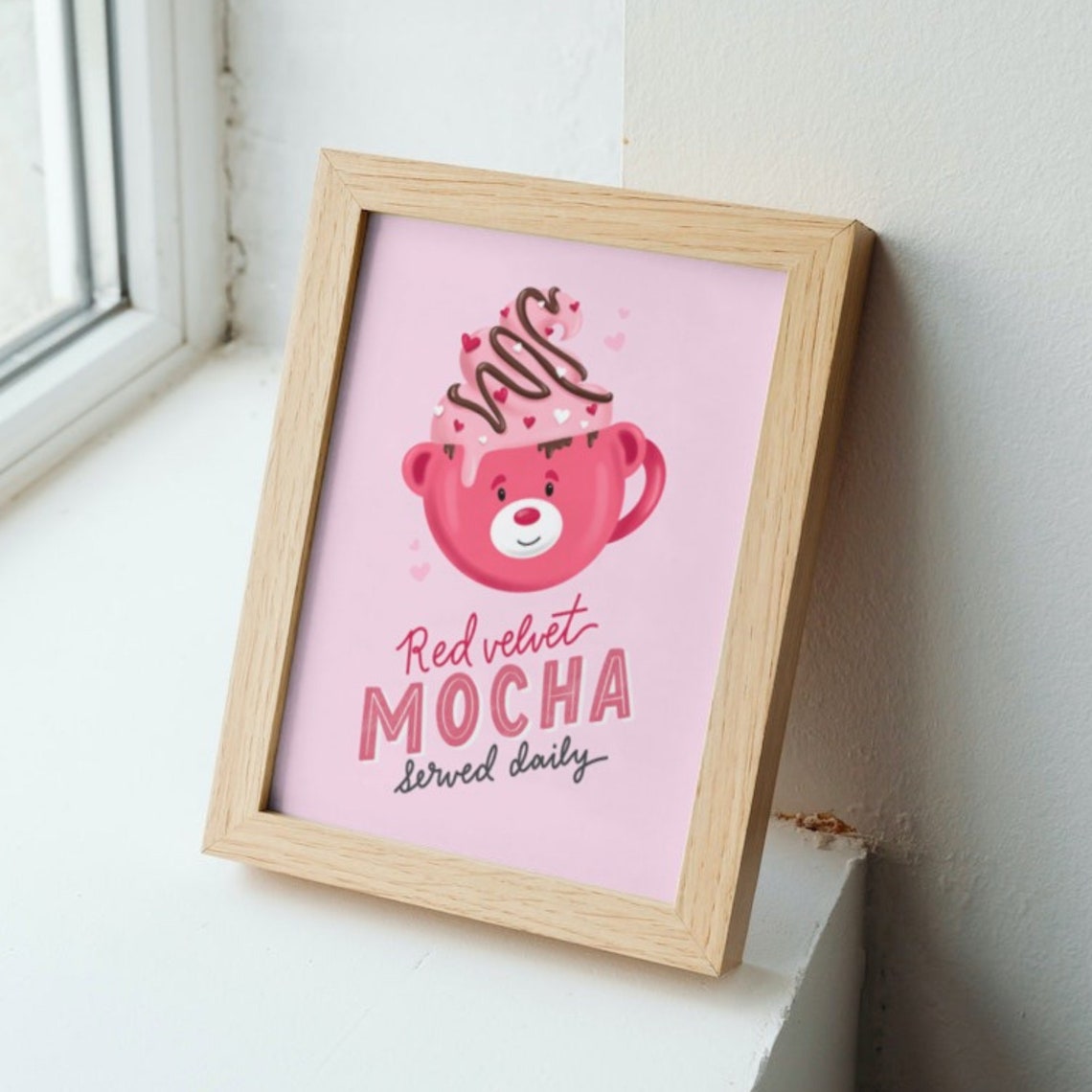 Red Velvet Mocha Cute Bear Mug Pink Coffee Bar Kitchen Poster - Image 4
